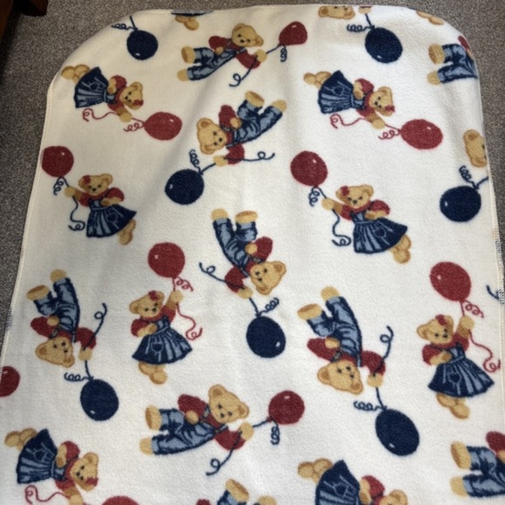 VTG Blue Jean Teddy‎ Baby Blanket Patch Magic Springs Denim Bears Balloon Fleece